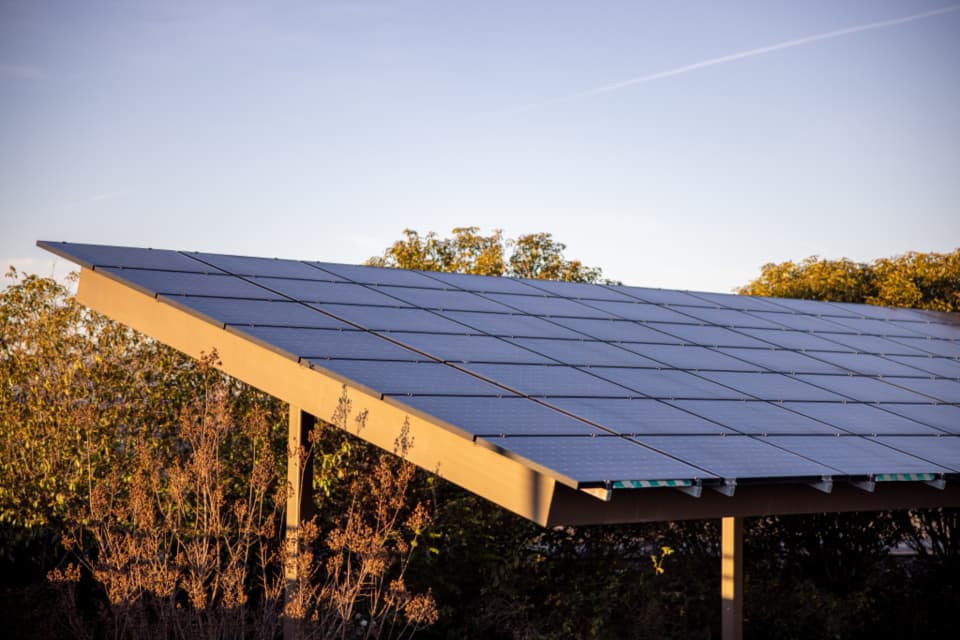 Solar panels installed on a ground mount